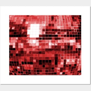 Red Mirrored Disco Ball Pattern Posters and Art